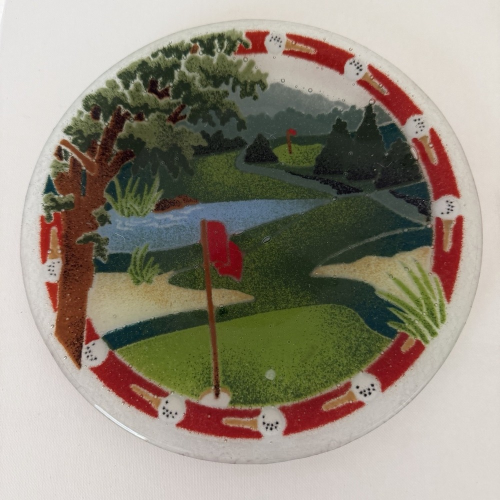 Peggy Karr Fused Art Glass Plate Signed Golf Gift Housewarming Birthday Picnic